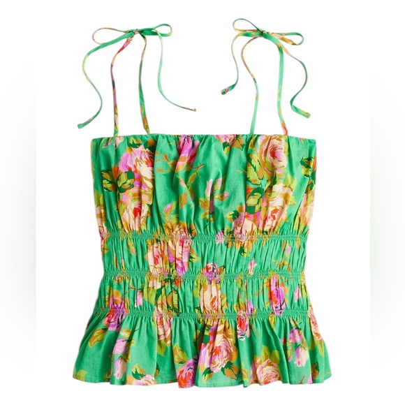 J. Crew Tops - J. Crew Tie-Front Voile Camisole in Rose Garden Size Large Green Pink Summer